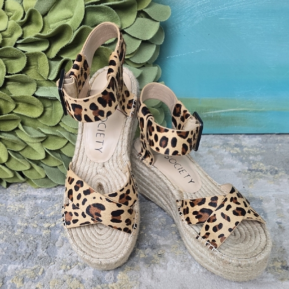 Sole Society Shoes - Sole Society Audrina Calf Hair Leopard Print Wedge Sandals